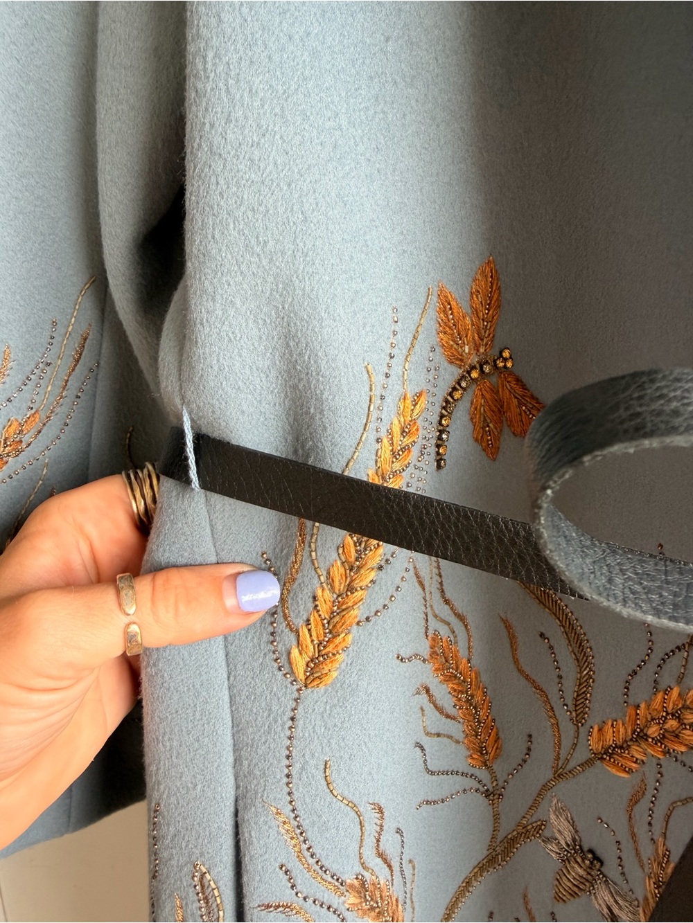 Valentino Light Blue Embroidered Wool Trench Coat - Picture 7 of 11